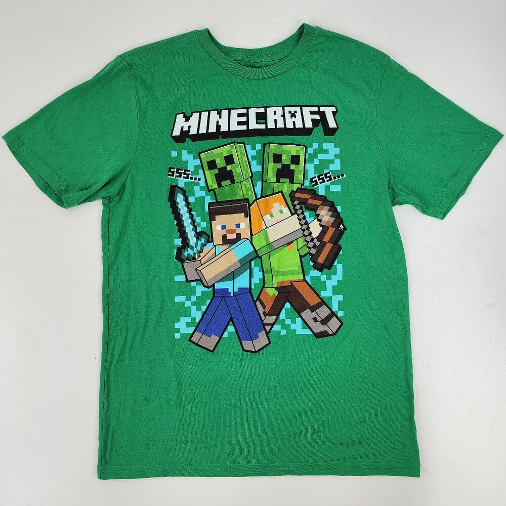 Minecraft Boys Kids 2XL (18) Character Heads & Creeper Graphic Tee Green T-Shirt